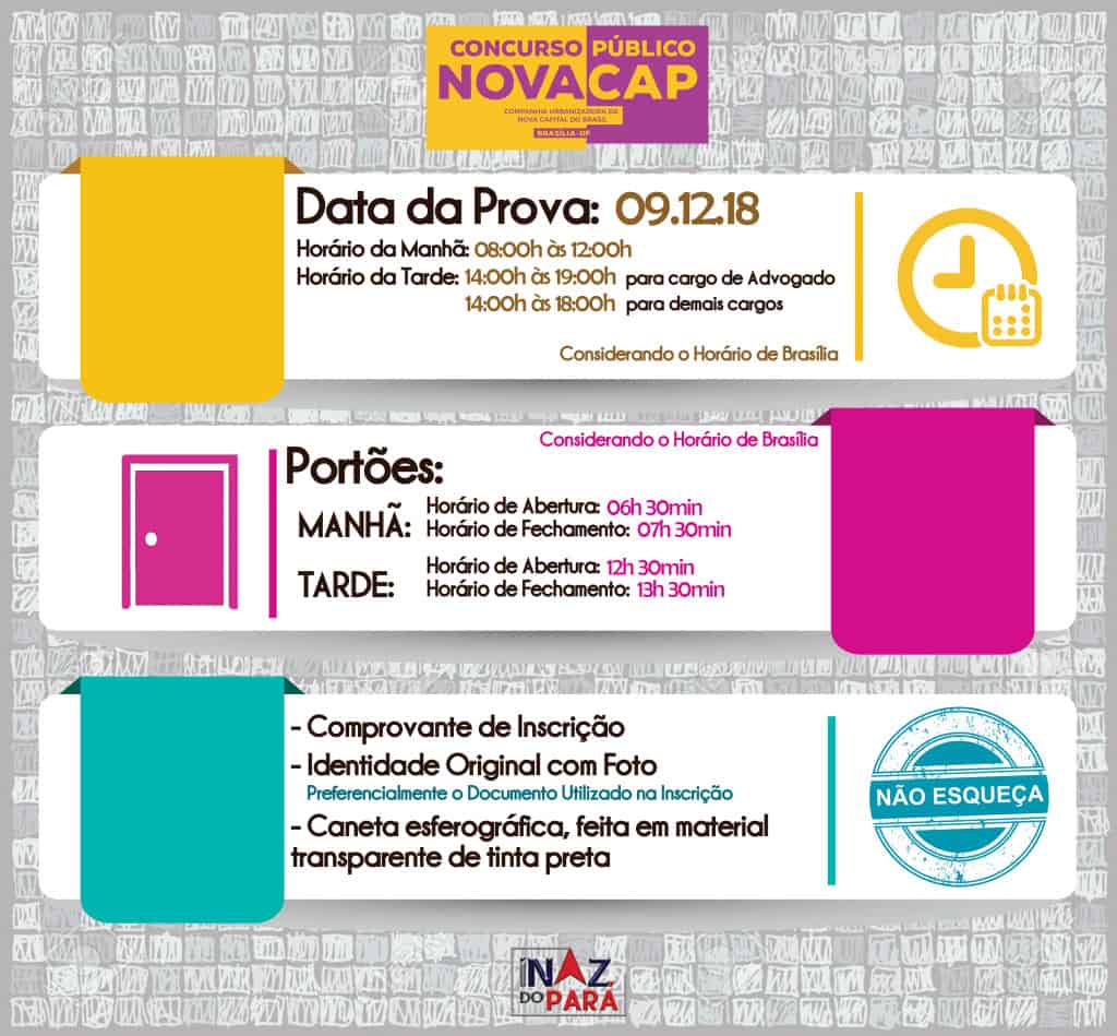 INFORMAÇÕES SOBRE LOCAL DE PROVA 1024x949 - Concurso Novacap DF: Provas serão aplicadas neste domingo 9/12
