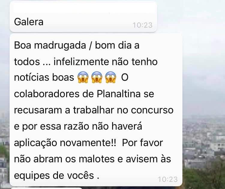 mensagem - Concurso Novacap DF: Problema em Planaltina pode ter causado suspensão de prova