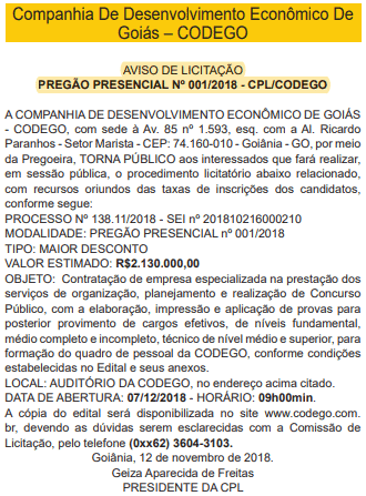 concurso codego 2019 licitacao - Concurso CODEGO 2019: Confirmado edital com 145 vagas para todos os níveis! Até R$8.994,72!