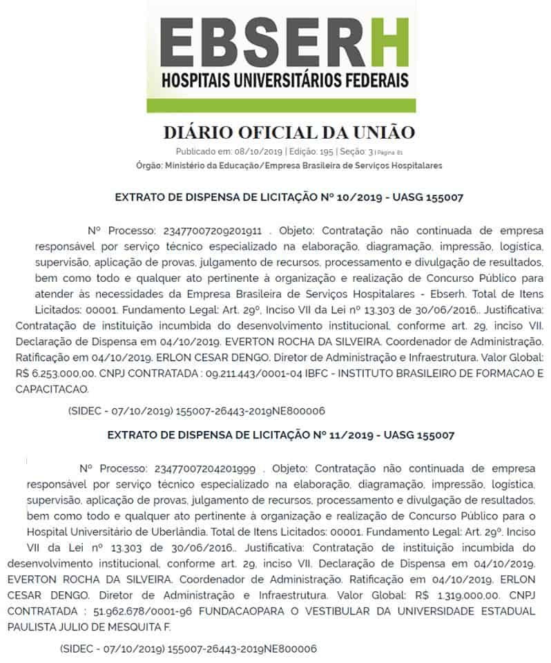 Concurso EBSERH: Saiu o Extrato de Edital extrato de dispensa de licitação ebserh - Concurso EBSERH: Saiu o Extrato de Edital