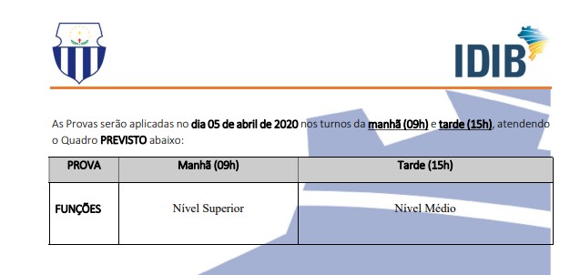 HORARIO PROVAS - Concurso Prefeitura de Salgueiro PE 2020