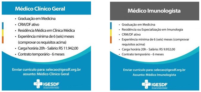 vagas iges df 01 - Aberta seleção de médicos no Iges-DF. Salários de até R$ 14,3 mil