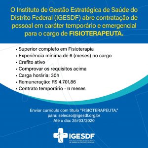 vagas iges df 05 - Aberta seleção de médicos no Iges-DF. Salários de até R$ 14,3 mil