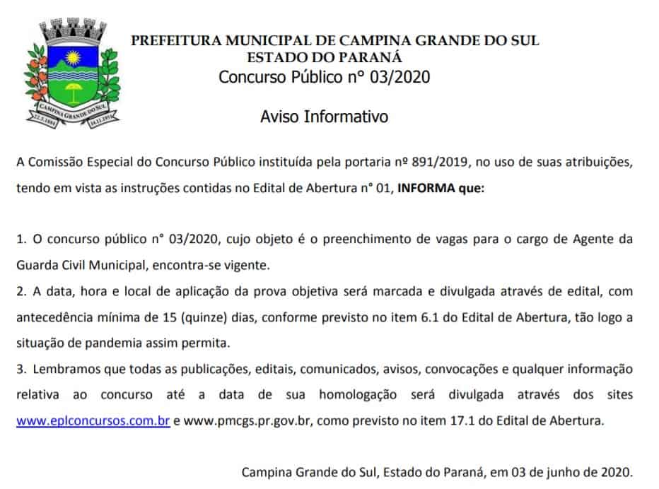 concurso - Concurso GCM Campina Grande do Sul PR: Inscrições encerradas