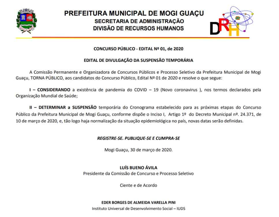 suspenso - Concurso Mogi Guaçu SP: Suspenso temporariamente