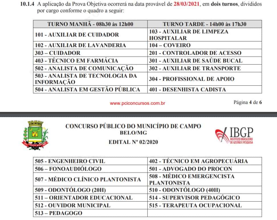 Processo Seletivo Prefeitura de Campo Belo MG: Provas previstas para o dia 28/03/21 provas.ibgp - Processo Seletivo Prefeitura de Campo Belo MG: Provas previstas para o dia 28/03/21