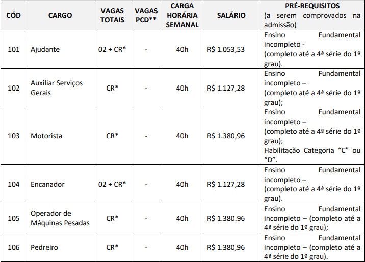 cargos 1 65 - Concurso SAAE Ibiraçu ES