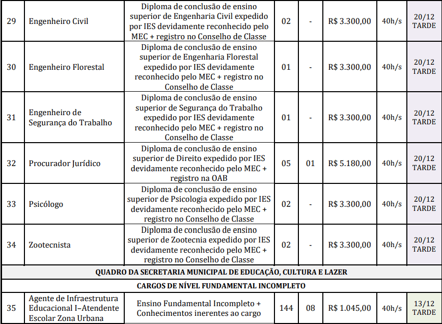 cargos 1 22 - Concurso Prefeitura de Reden&ccedil;&atilde;o-PA: Provas dias 31/01 e 07/02/21