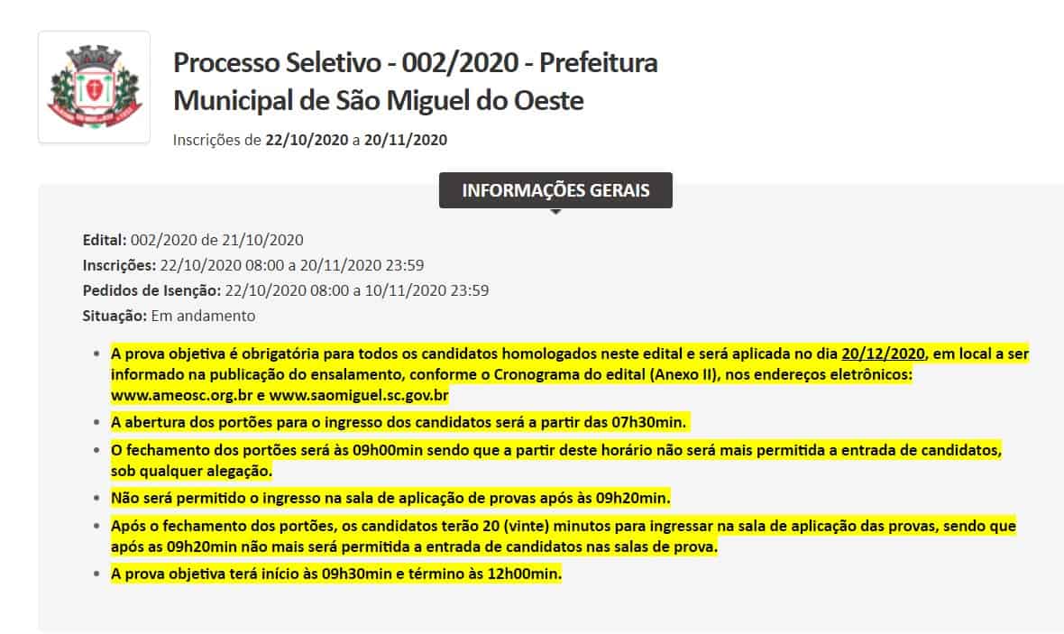 0102 - Concurso Prefeitura de São Miguel do Oeste SC