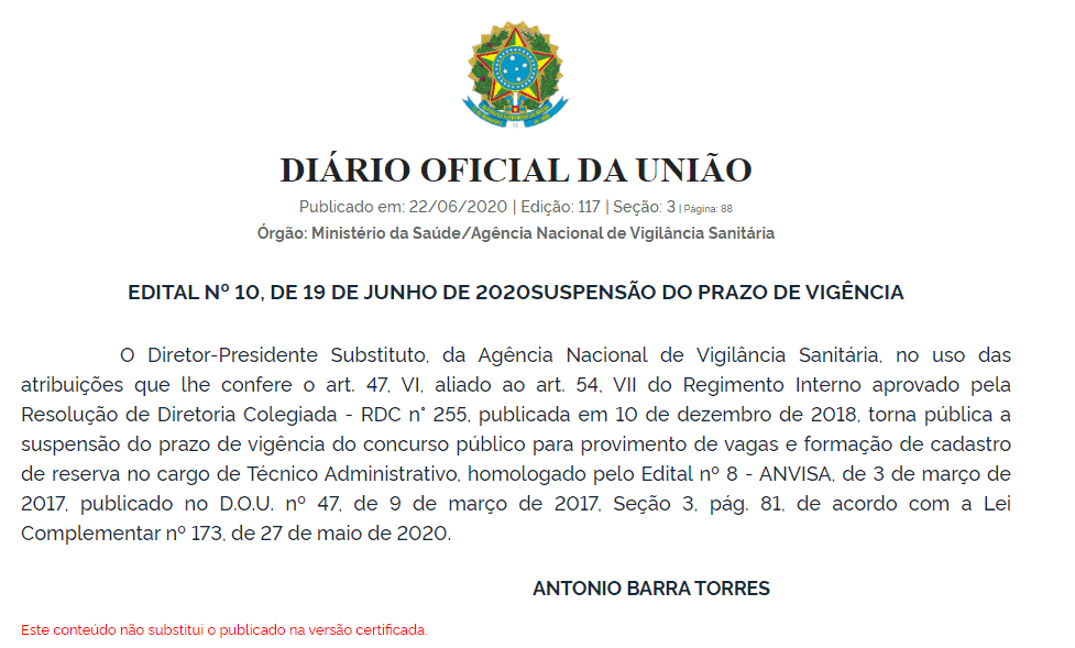 Concurso ANVISA: Diretor solicita novo concurso ao Ministério da Economia edital suspensao - Concurso ANVISA: Diretor solicita novo concurso ao Ministério da Economia