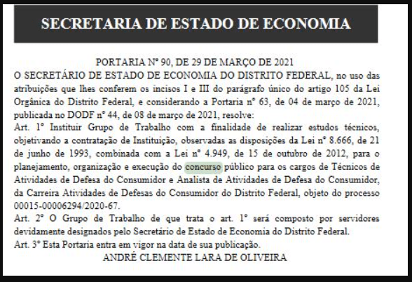 portaria n90 - Concurso Procon DF: Criado grupo de trabalho!