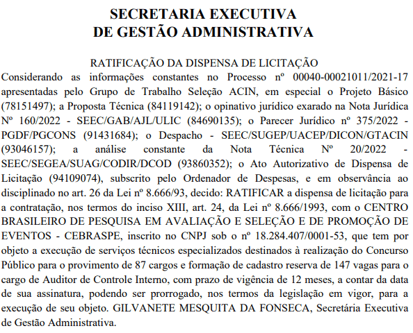 Captura de tela 2022 08 30 152534 - Concurso CGDF: Banca contratada