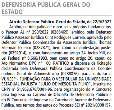 Captura de tela 2022 09 23 140234 - Concurso DPE SP: Banca contratada