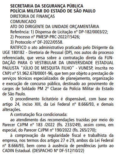 Captura de tela 2022 09 30 134050 - Concurso PM SP: Banca definida