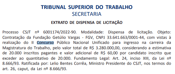 Captura de tela 2022 10 26 154229 - Concurso TST Juiz: Banca definida