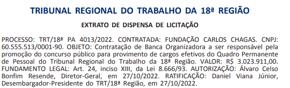 Captura de tela 2022 11 04 140840 - Concurso TRT GO: Banca definida