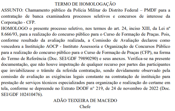 Captura de tela 2023 01 05 083823 - Concurso PMDF: Banca definida